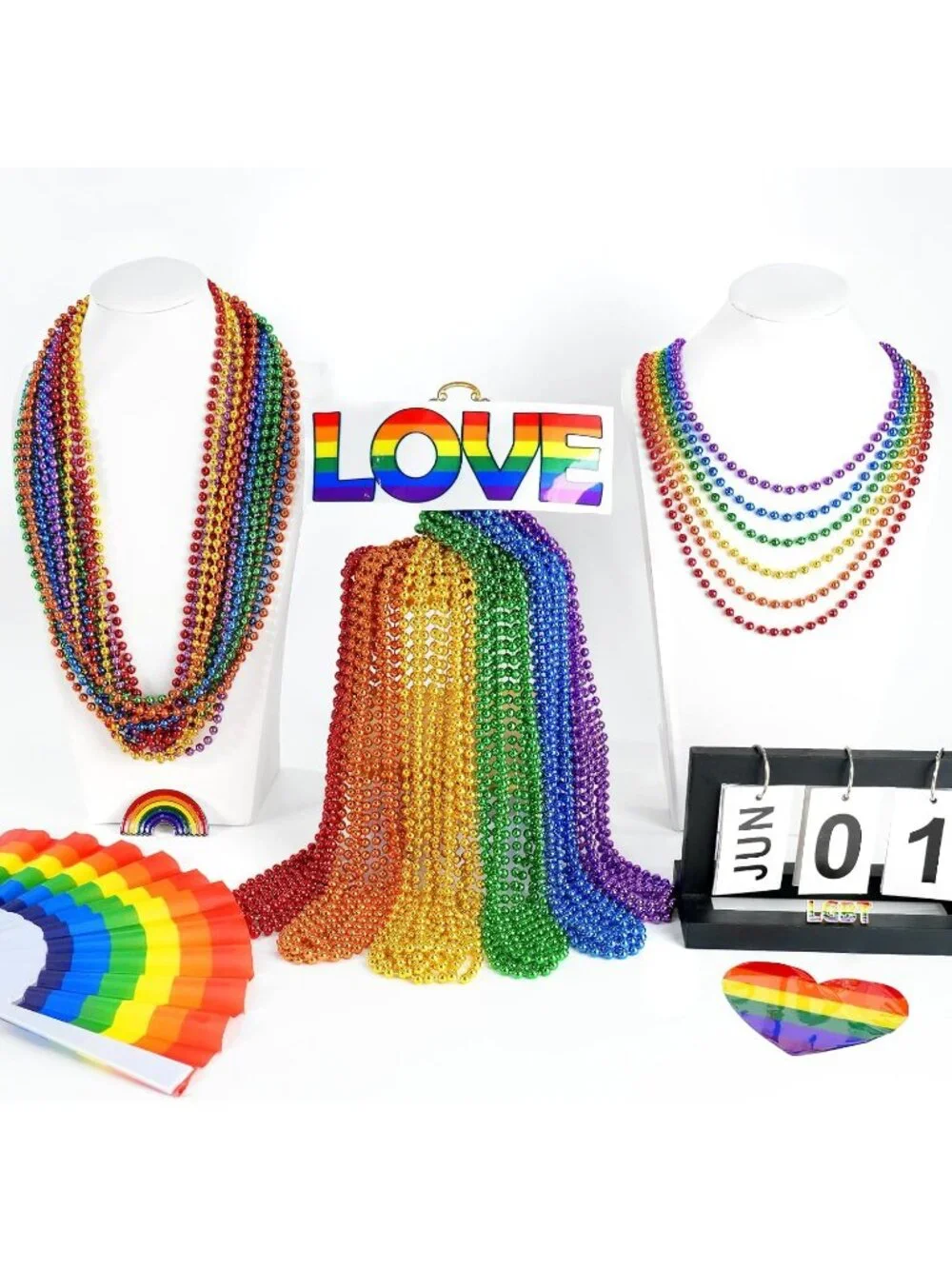 102PCS Rainbow Pride Bead Necklaces 6 Colors Parade Party Favor Pack